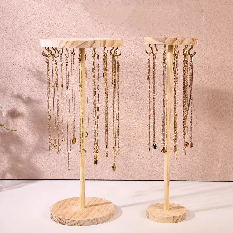 

Wood Necklace Display Stand Tall Round Rotating Jewelry Organizer Wooden Display Tower Storage Accessories for Bracelet Necklace