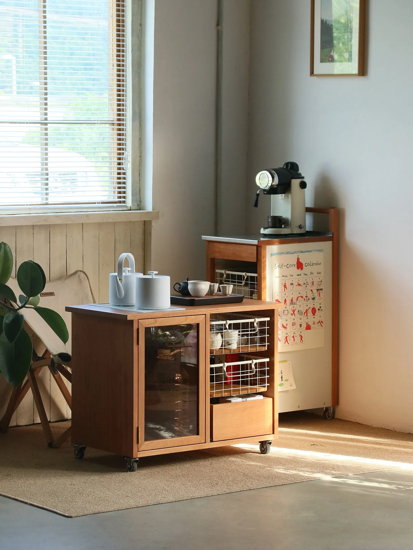 Shanjian tea cart solid wood mobile coffee table living room household small apartment tea table integrated tea table