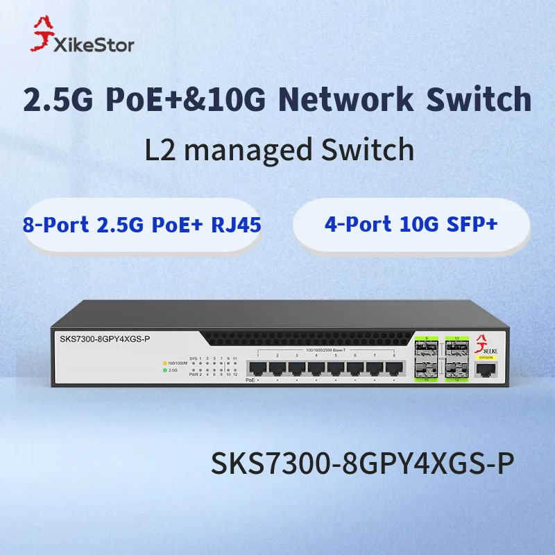

XikeStor L2 Управляемый выключатель питания POE 8*5G RJ45 4*10G SFP, VLAN/QOS/LACP, крепление в стойку, подходит для предприятий/SMEs