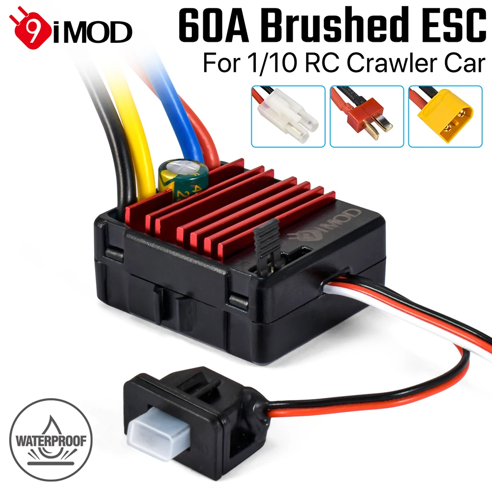

9IMOD 60A Матовый ESC IP65 Водонепроницаемый BEC 5V/2A 2-3S Lipo для двигателей 550 540 для 1/10 RC Гусеничный автомобиль Электронная скорость Contr