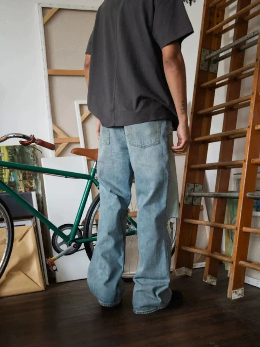 

Cleanfit Vintage Straight Leg Jeans Spring Summer Wear Faded Waed High Waist Long Trousers Trendy Denim Jeans for Teens