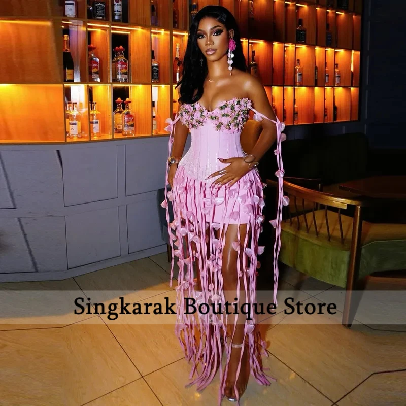 Elegant Pink Mermaid Prom Dress Off-Shoulder Beads Appliques Diamonds Hoco Party Gown Birthday Dress Customized image 2
