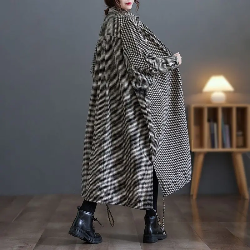 Abito da donna nuovo estivo europeo 2025 Abito camicia a quadretti retrò per pendolari oversize