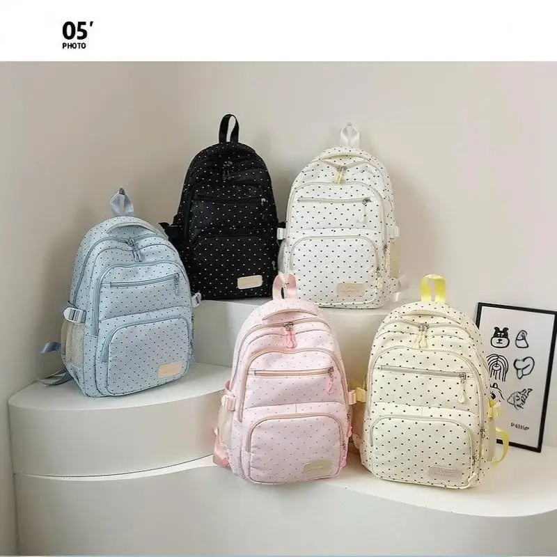 Nylon-Rucksack-Set mit Polka Dots, mehrere Fächer, Reißverschluss, Mädchen-Rucksack-Set, Aufbewahrung von Schreibwaren, Studentenrucksack, Mädchen-Geschenke – Detail 8