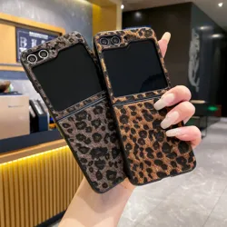 Artificial Flush Leopard Leather Plush Textured Back Cover For Samsung Galaxy Z Flip 8 6 5 4 3 Flip7 FE Fashion Phone Case