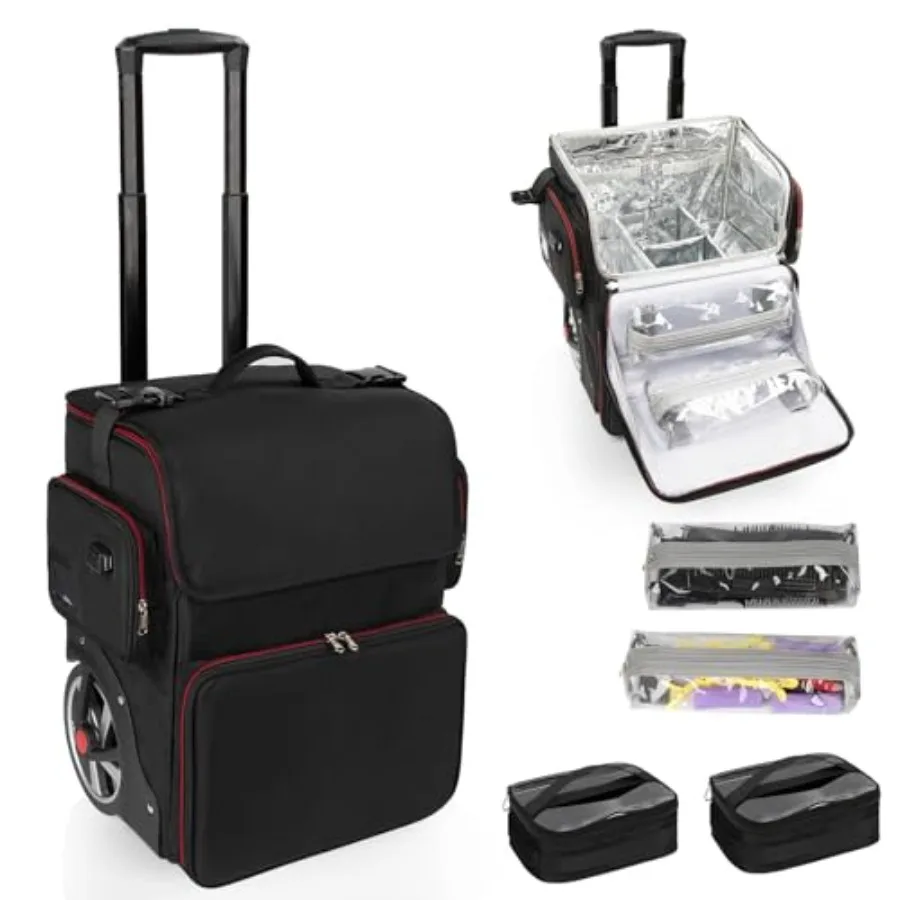 

Large Makeup Train Case Cosmetic Makeup Case for Hairstylist Hairdresser Bag with Detachable Pouch Heat Insulation and Anti-sca