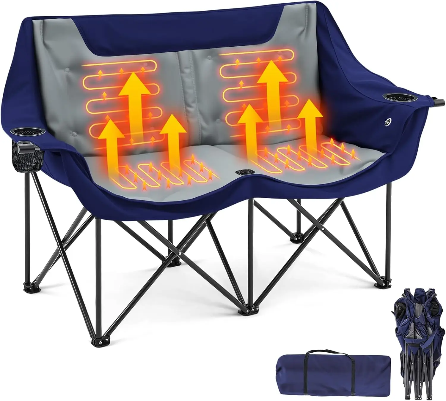 

Heated Double Camping Chair, 4 Heating Zones, 3 Heat Levels, Padded Oversize Folding Chair for Adults, Portable for Outdoor Use,