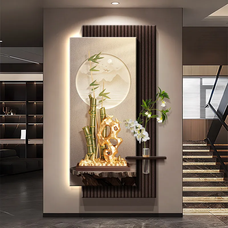 2026 new entrance decoration, facing the door, sensing the atmosphere, lighting, hanging paintings, background wall murals