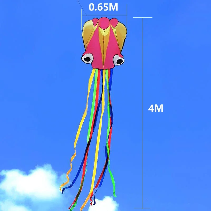 Grand cerf-volant pieuvre 3D avec ligne de poignée pour enfants, jeu d'été en plein air, logiciel de cascade professionnel, cerf-volant de plage puissant, jouet pour enfants, 4m