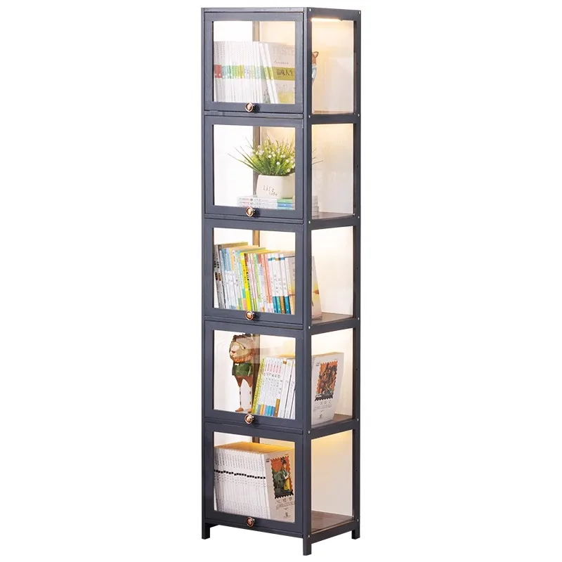 

Bookshelf Bookcase Shelf with Cabinet Door Locker Floor to Floor Multi-layer Living Room Locker