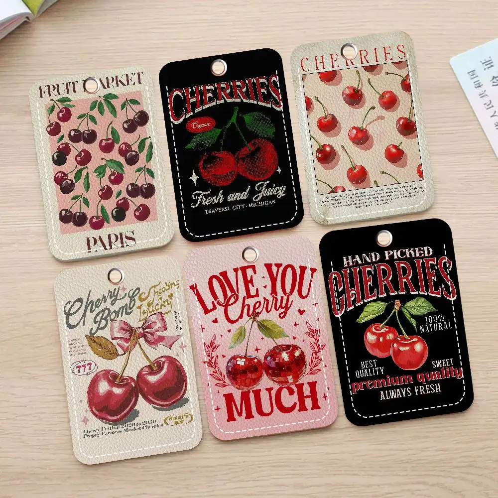 Cherry Simple Retro Classic Style Bank Card,Subway, Bus Card Holder Keychain Key Ring Door Access Tags ID Card Case Keychain