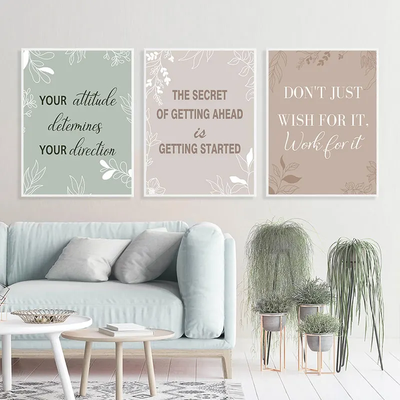 Modern Botanical Background Inspirational Quotes Canvas Art Poster Prints Minimalist Typography Wall Decor for Home and Office