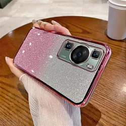 Gradient Glitter Plating Phone Case For Huawei P60 P50 P40 P30 Lite Pro P Smart 2021 Y7A Mate 60 50 40 30 20 Pro Bumper Cover