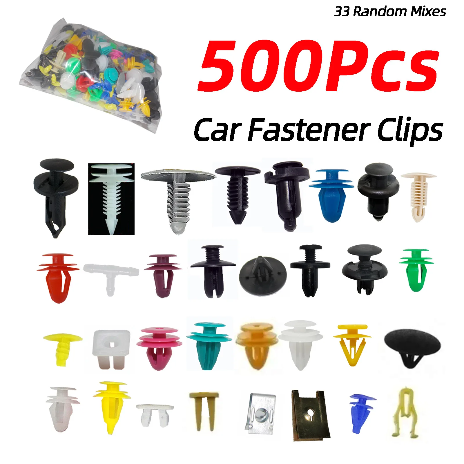 100/500 Pcs Car Clips Fastener Screws Bumper Interior Decoration Auto Plastic Random Mixing Universal Plastic