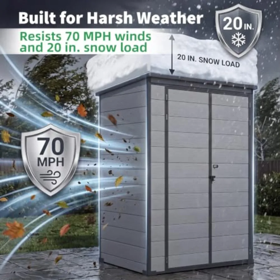 Resin Outdoor Storage Shed, Lean-to Plastic Shed with Base, Gray, Weather-Resistant and Low-Maintenance