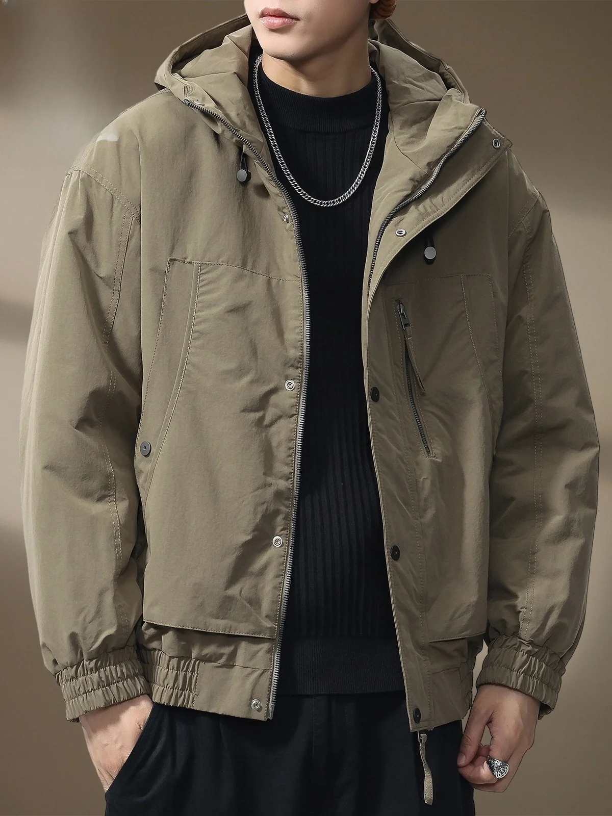 

Мужская зимняя куртка с капюшоном из утолщенного хлопка, новая модель, ветрозащитная, теплая, из полиэфирного волокна, с длинными рукавами, на молнии, повседневная.