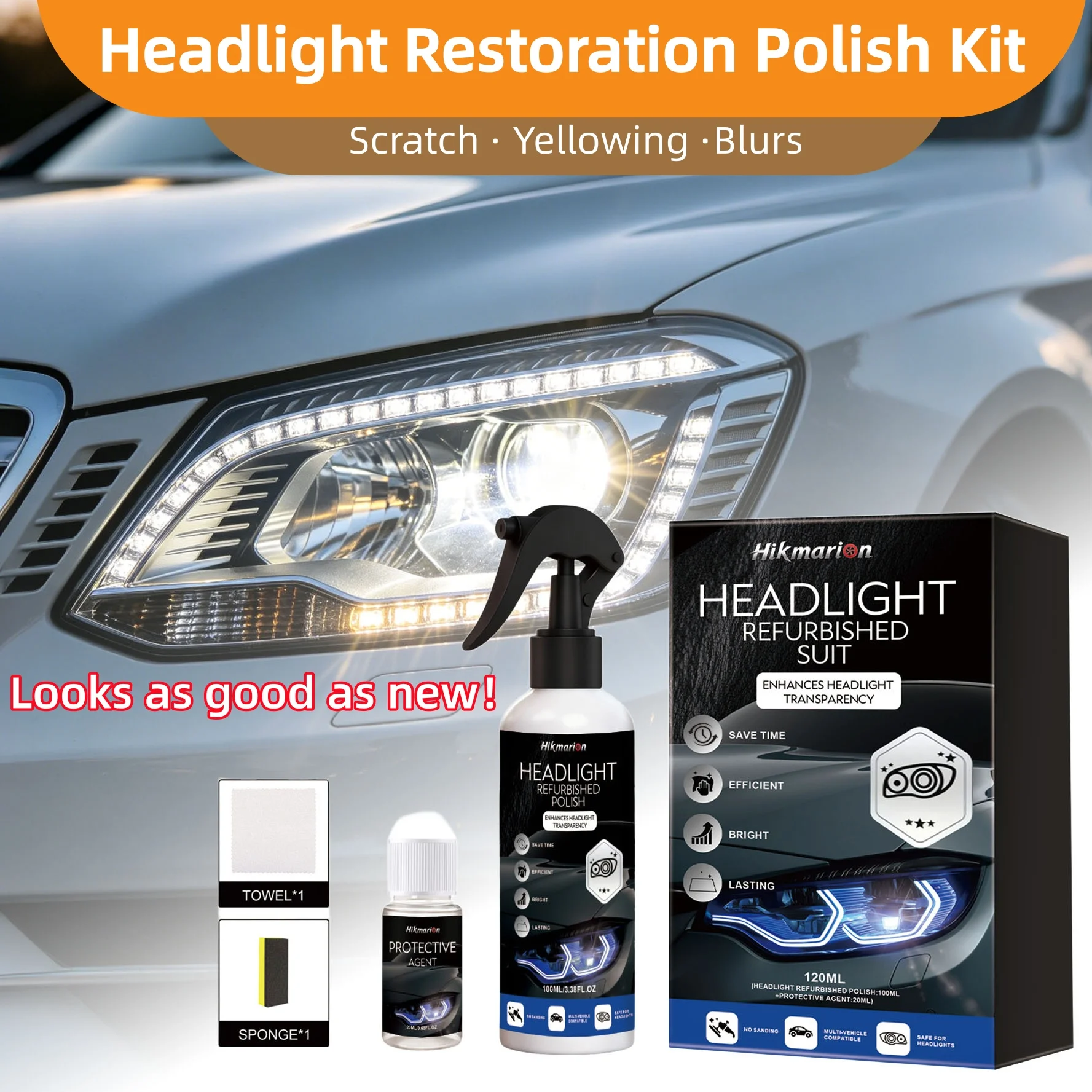 Scheinwerfer-Restaurierungs-Polierset Auto-Scheinwerfer Kratzerentfernung Reparatur Reinigungslösung Oxidation Reduzierende Scheinwerfer-Polierflüssigkeit – Detail 1