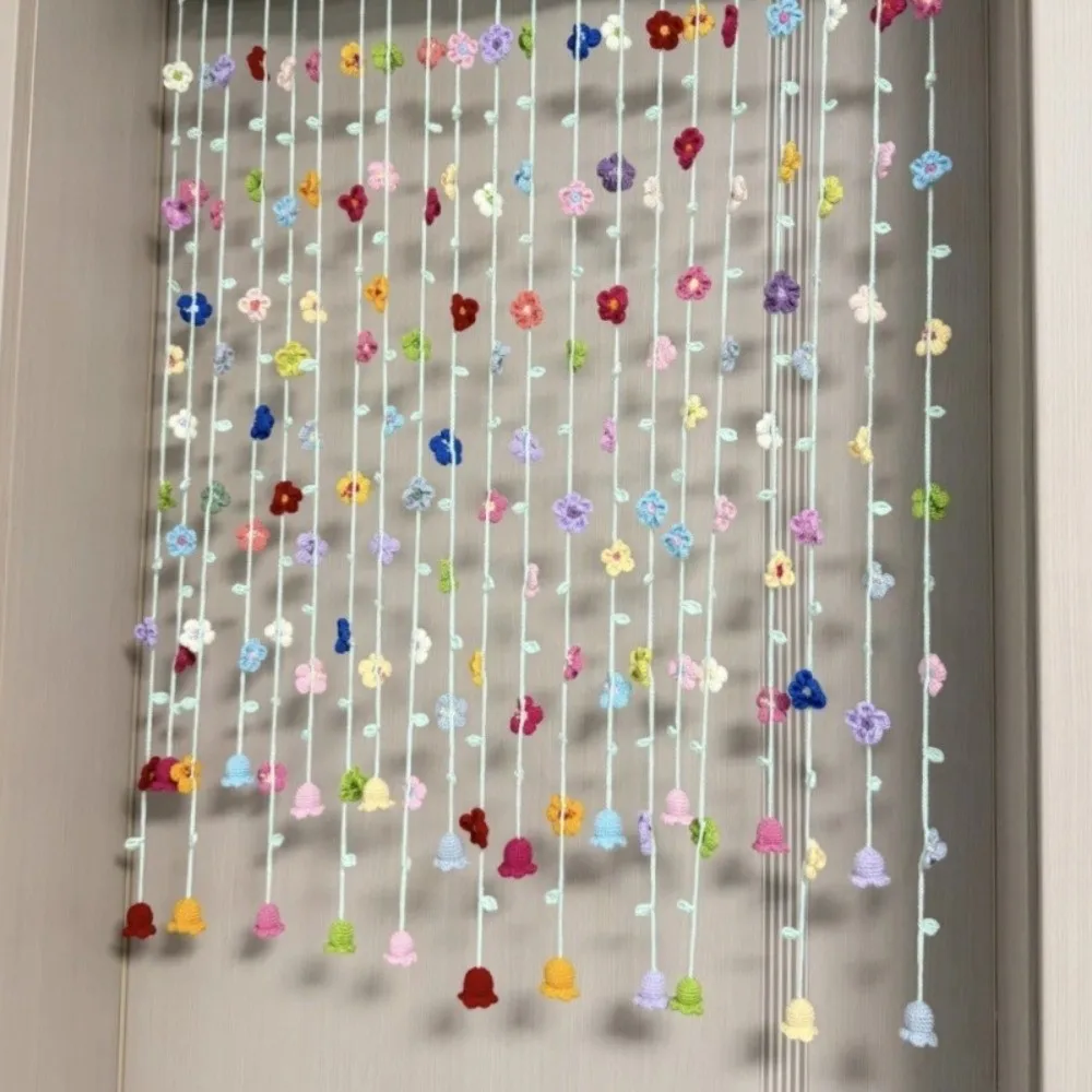 9pcs Fashion DIY Floral Door Curtain Colorful Flowers Hanging Artificial Flower Curtain Knitted Door Curtain Bedroom Decoration