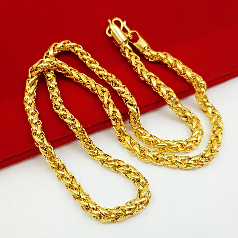 

Luxury 100% Real 24K Gold Necklace For Men, Fashionable Hip-Hop Jewelry With High-End Finish Solid Chain