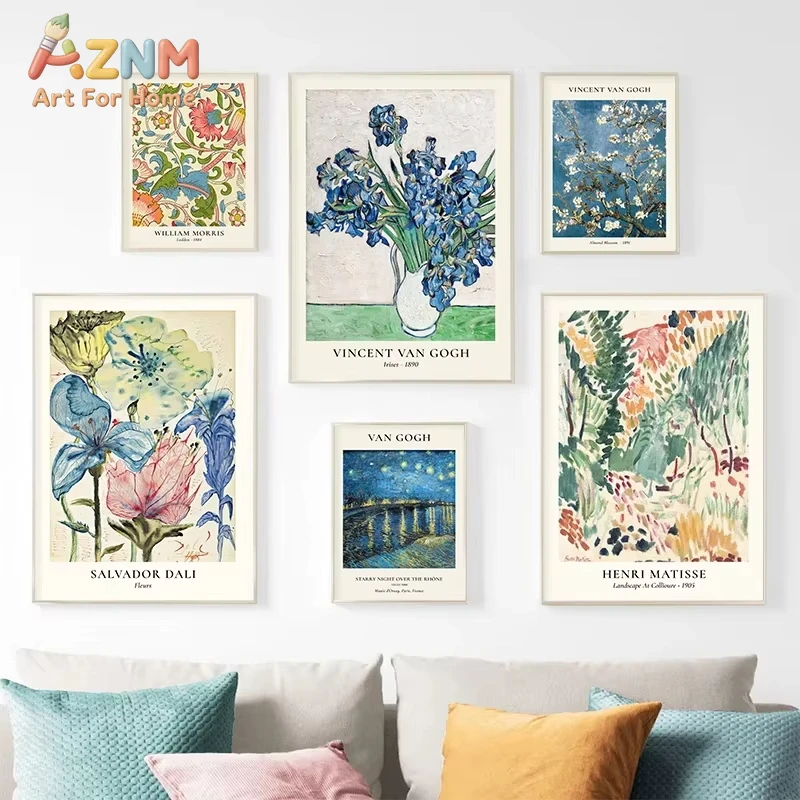 

1 шт. Постер из серии «Звездная ваза» Ван Гога, настенное искусство, винтажная картина Матисса с цветами, холст, цветочный рынок, декор для комнаты и дома