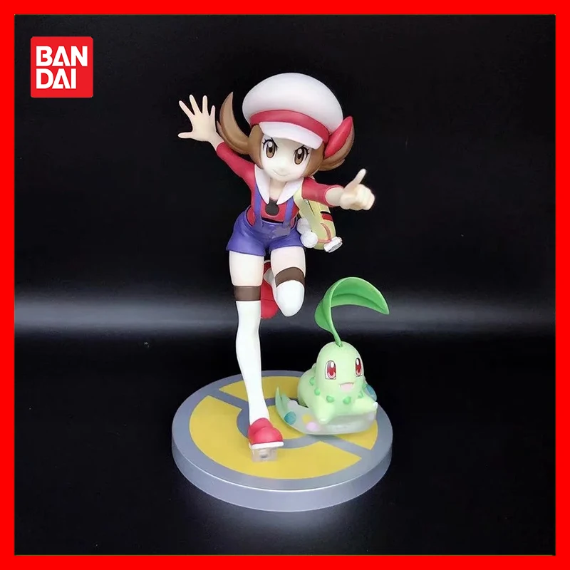 Pokemon Kawaii Anime Figures Kotone With Chikorita Pvc Action Figure Game Statue Collectible Model Kids Toys Doll Gifts 18cm