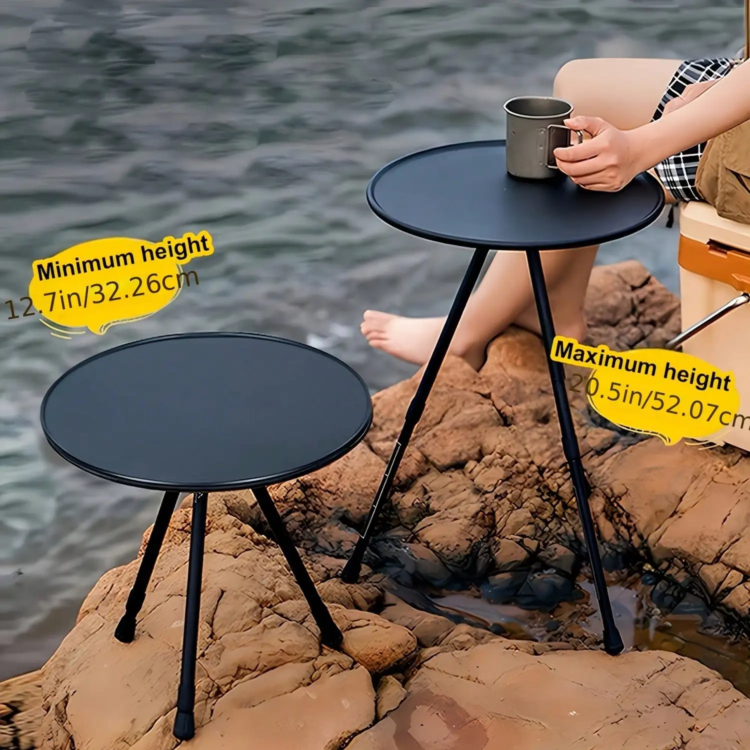 Portable Adjustable Height Camping Table, Aluminum Alloy Folding Round Dining Table, Detachable Leg Frame, Portable Design, Suitable For Outdoor Picnics, Beaches, Backyard Parties, Classic Tripod Sturdy Structure, Easy To Carry,