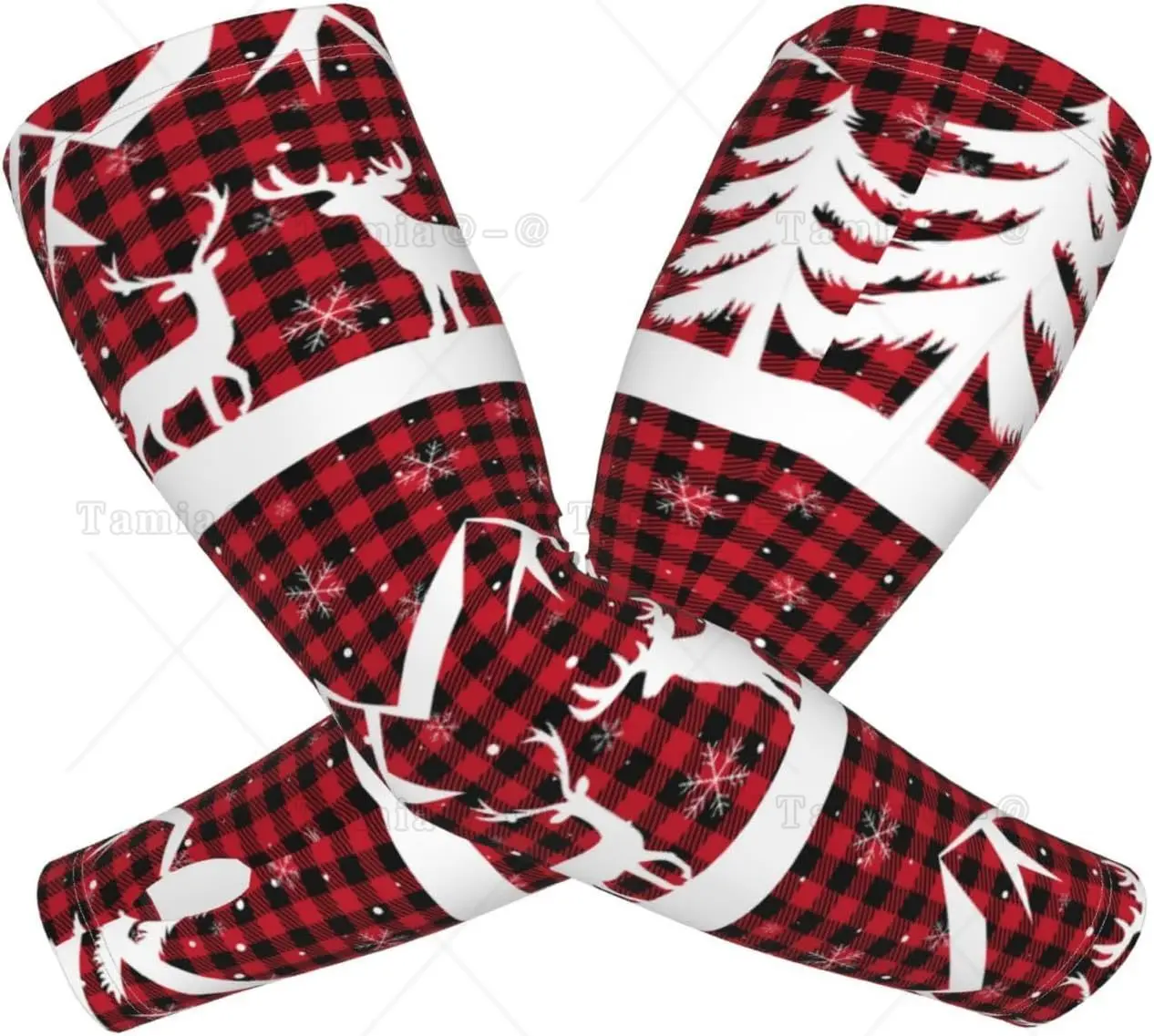 คริสต์มาสบัฟฟาโลลายสก๊อตพิมพ์แขนแขน Cooling UV Sun Protection กีฬาการบีบอัดสําหรับผู้ชายผู้หญิงกอล์ฟบาสเกตบอลแขนแขน