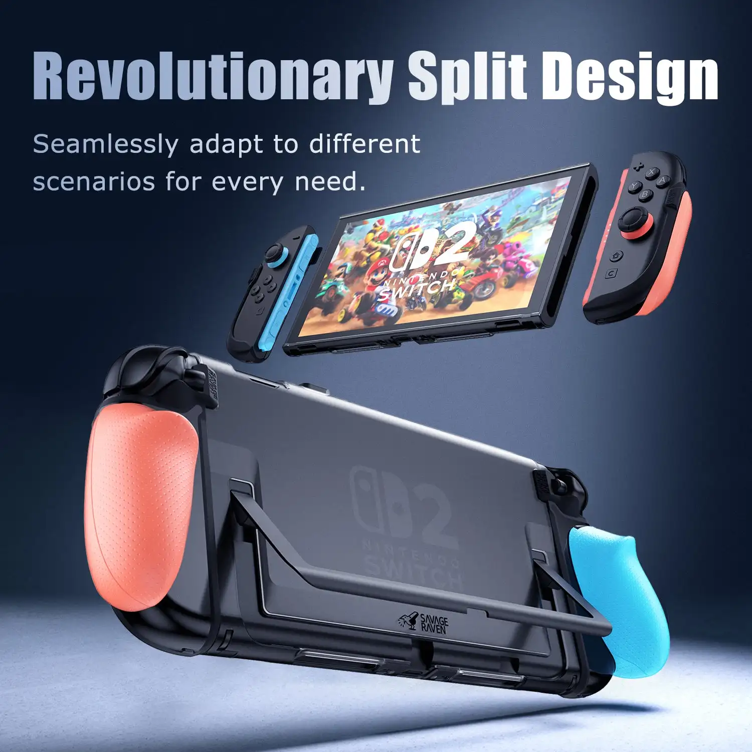 Savage Raven by Skull & Co. FissionGrip Revolutionary Split Protective Case Dockable Cover for Nintendo Switch 2 Game Console