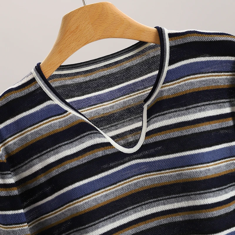 مريحة V-Ne تريكو المرأة فضفاضة تناسب سترة علوية مزيج الصوف مخطط تصميم عادية تنوعا الخريف Faion #3