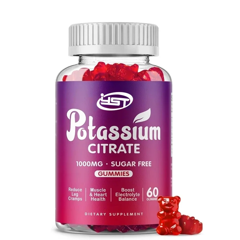 Potassium citrate 1000mg gummies, potassium supplement for adults and men, supporting leg spasms and muscle health, 60 pills