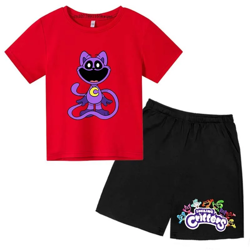 Smiling Critters Cartoon Print Kids Summer Cute 2pcs Soft T-shirts+Pants Suits 2-13Years Boys Girls Casual Sets Children Clothes