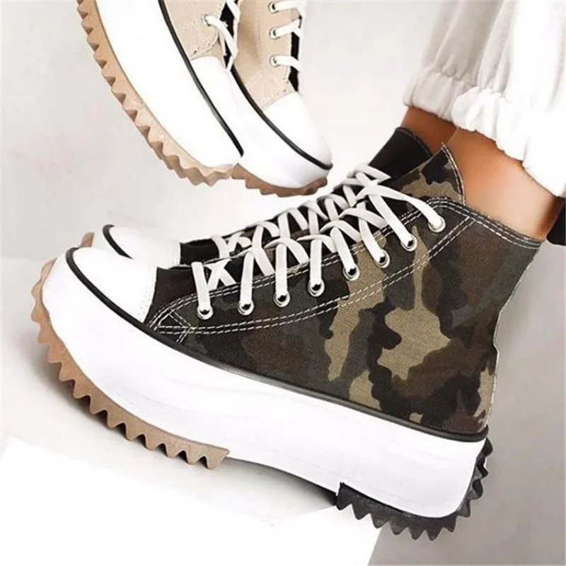 Fashion Army Green Sneakers Comfortable Non-slip Zapatos De Tenis Lace Up Female Casual Platform Shoes Women\'s Vulcanize Shoes