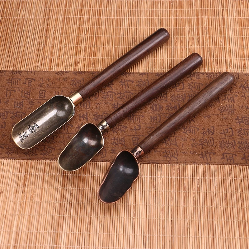 Teaspoon Divided Teaspoons Single Small Japanese Wooden Long Handle Pure Copper Spoon Tea Ceremony Tea Shovel Tea Spoons M68E