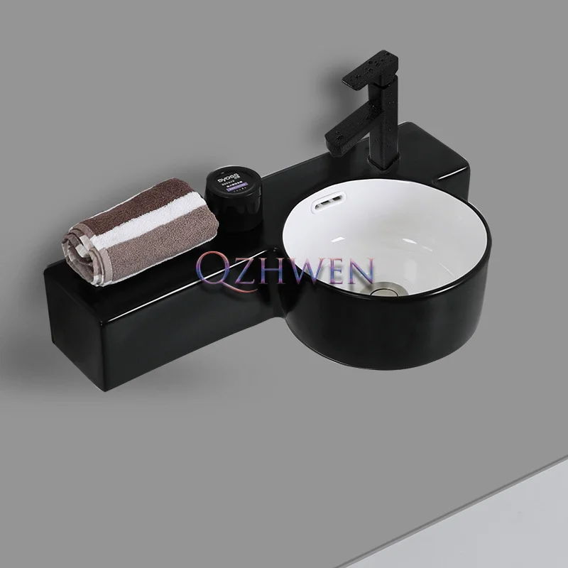 55cm Ceramic Washbasin White Bathroom Sink Chinese Style Simple Small Apartment Wall-mounted Narrow Side Home Mini Vessel Sink