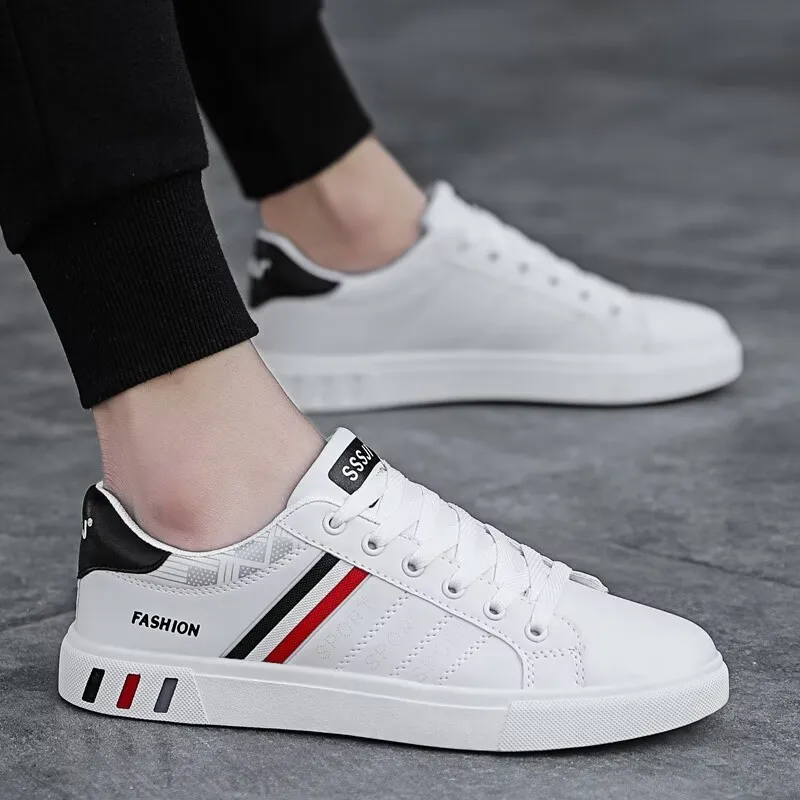 Men's Flat Shoes Luxury Spring Autumn Outdoor Running Sports Sneakers Male Casual Fashion Leather Board Shoes PU Tennis Footwear