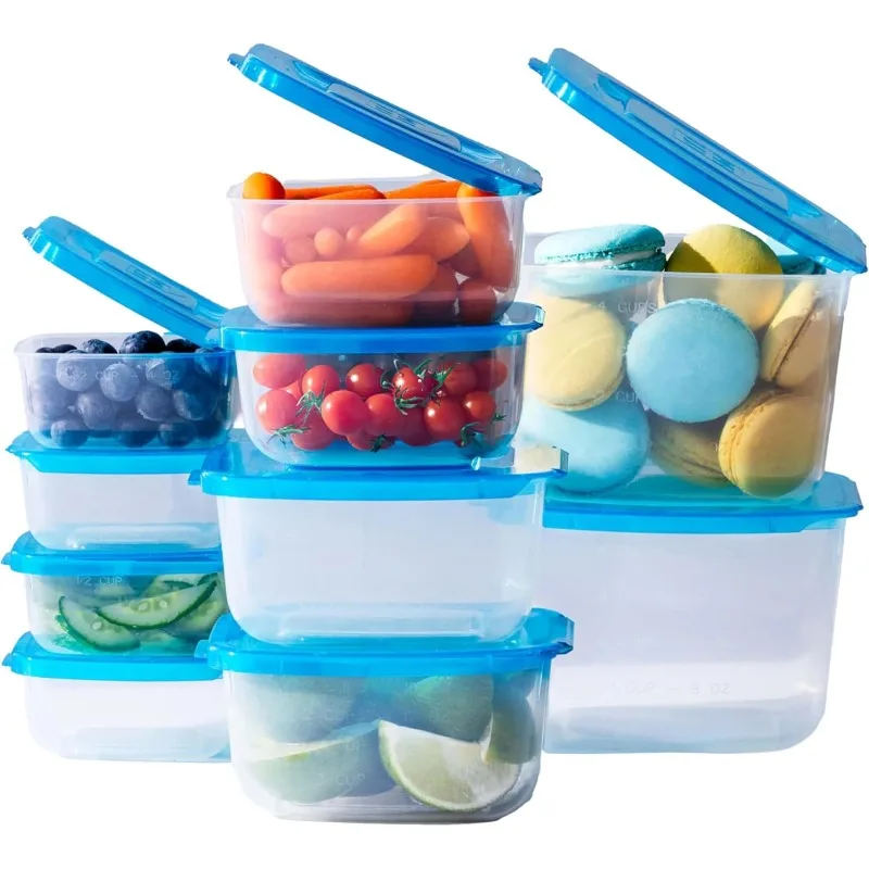 Premium Attached Food Storage Containers, Permanently Attached Plastic Lid, Never Lose & Space Saving Organization (10 Pack)