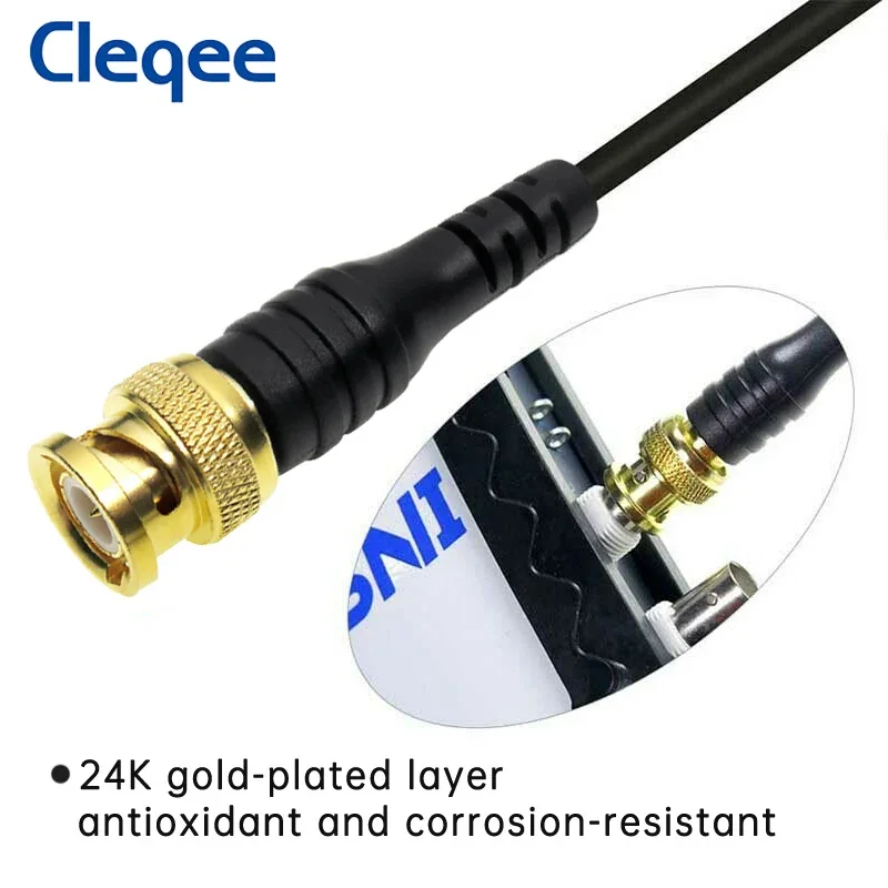 Imagem -02 - Cleqee-clipes Jacaré Isolados Banhados a Ouro Cobre Puro Plugue Bnc Teste de Alcance Aberto Cabo Coaxial Chumbo P1061 10 mm 120cm