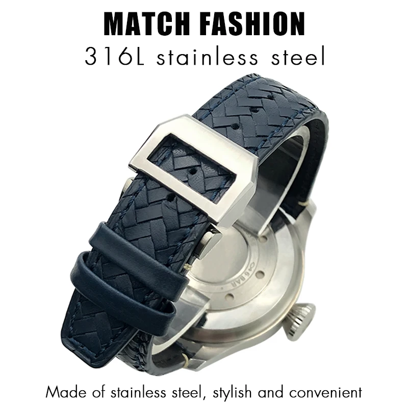 20mm 21mm 22mm Real Leather Woven Watchband Fit for IWC Big Pilot PORTUGIESER PILOT\'S WATCHES Blue Black PORTOFINO Watch Strap