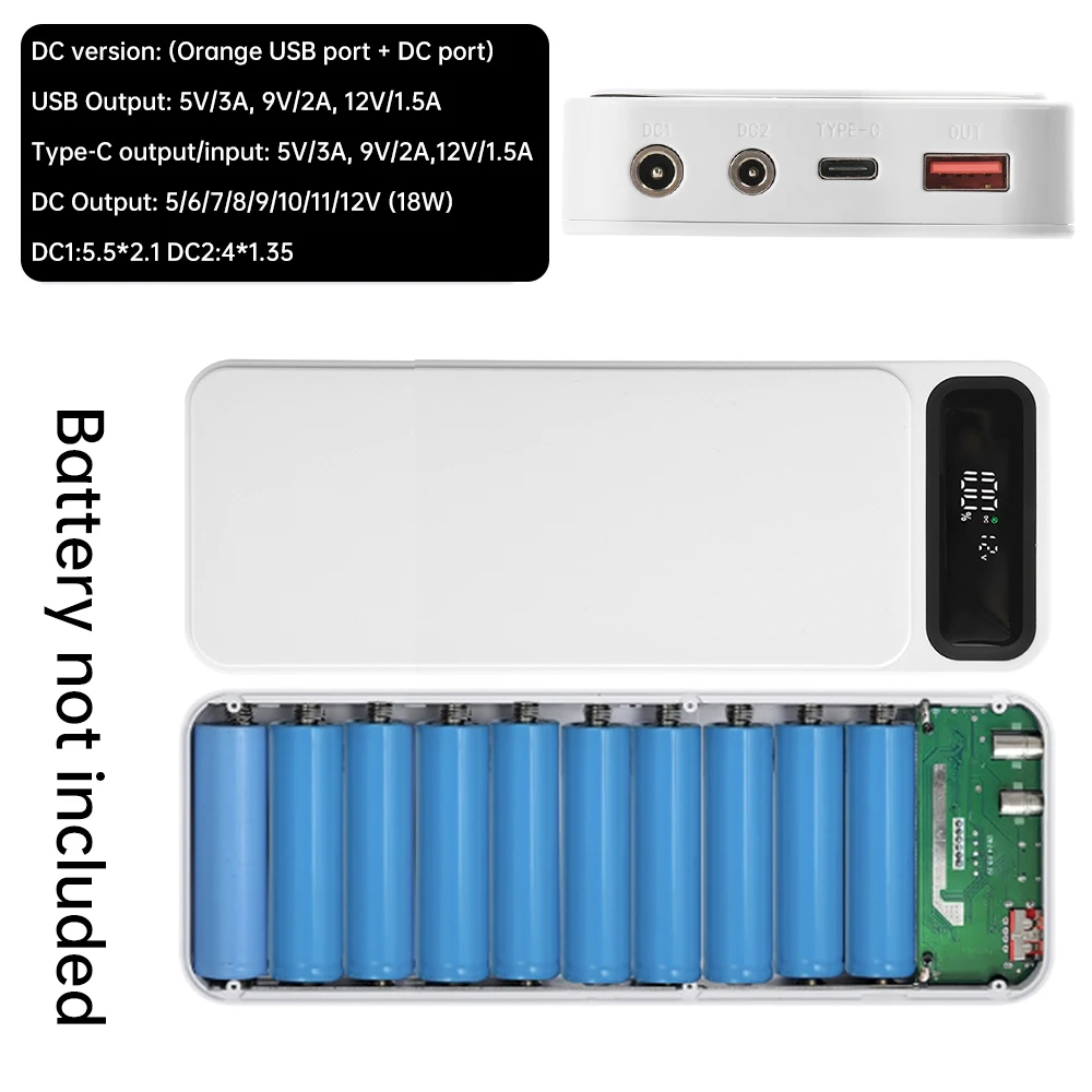 8/10*18650 بطارية قوة البنك حالة Type-C USB 2 * تيار مستمر منفذ الإخراج لحام الحرة المحمولة QC 2.0 3.0 4.0 PD2.0 3.0 لتقوم بها بنفسك قذيفة الإسكان