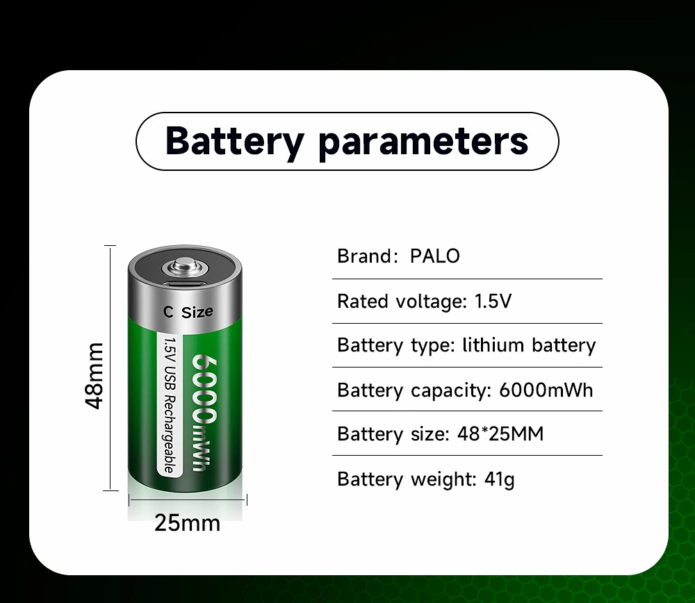 PALO 1,5V C-Größe Li-Ionen-Akku 6000mWh Typ C Wiederaufladbare Lithium-Batterien C-Größe Lipo LR14 Akku für Taschenlampen Gaskocher – Detail 11