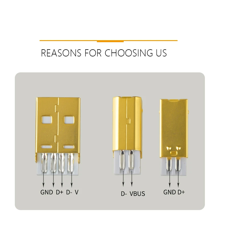 سبائك الألومنيوم USB التوصيل 2.0 A & B موصل ملحومة لتقوم بها بنفسك فك كابل بيانات الملحقات