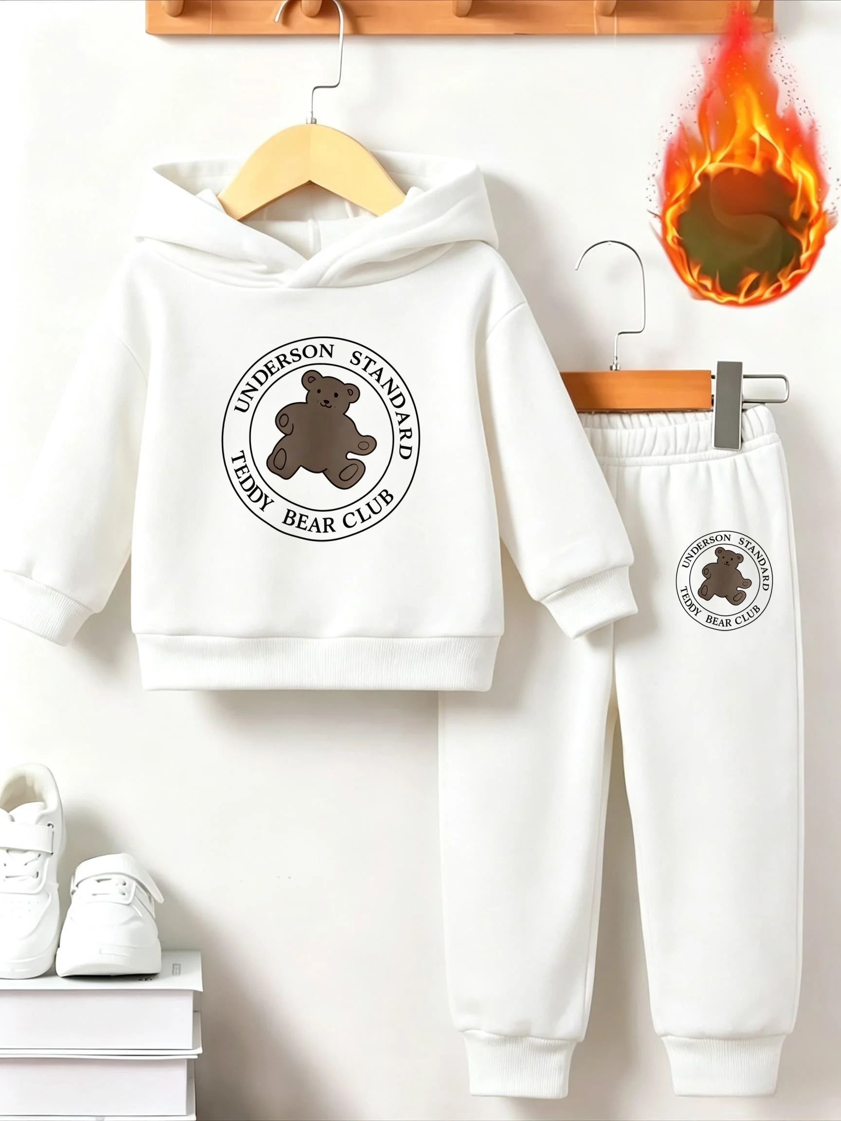 Klassisches warmes Sportoutfit für Kinder mit Bären-Print und Anime-Print für Herbst/Winter - Langarm-Hoodie-Set – Detail 6