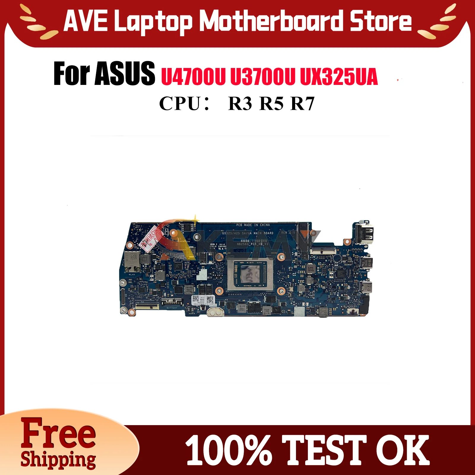 

UX325UA Материнская плата для ноутбука ASUS ZenBook U4700U UX325U UX325UA U3700U Материнская плата для ноутбука с процессором R3 R5 R7 100% tests OK stk