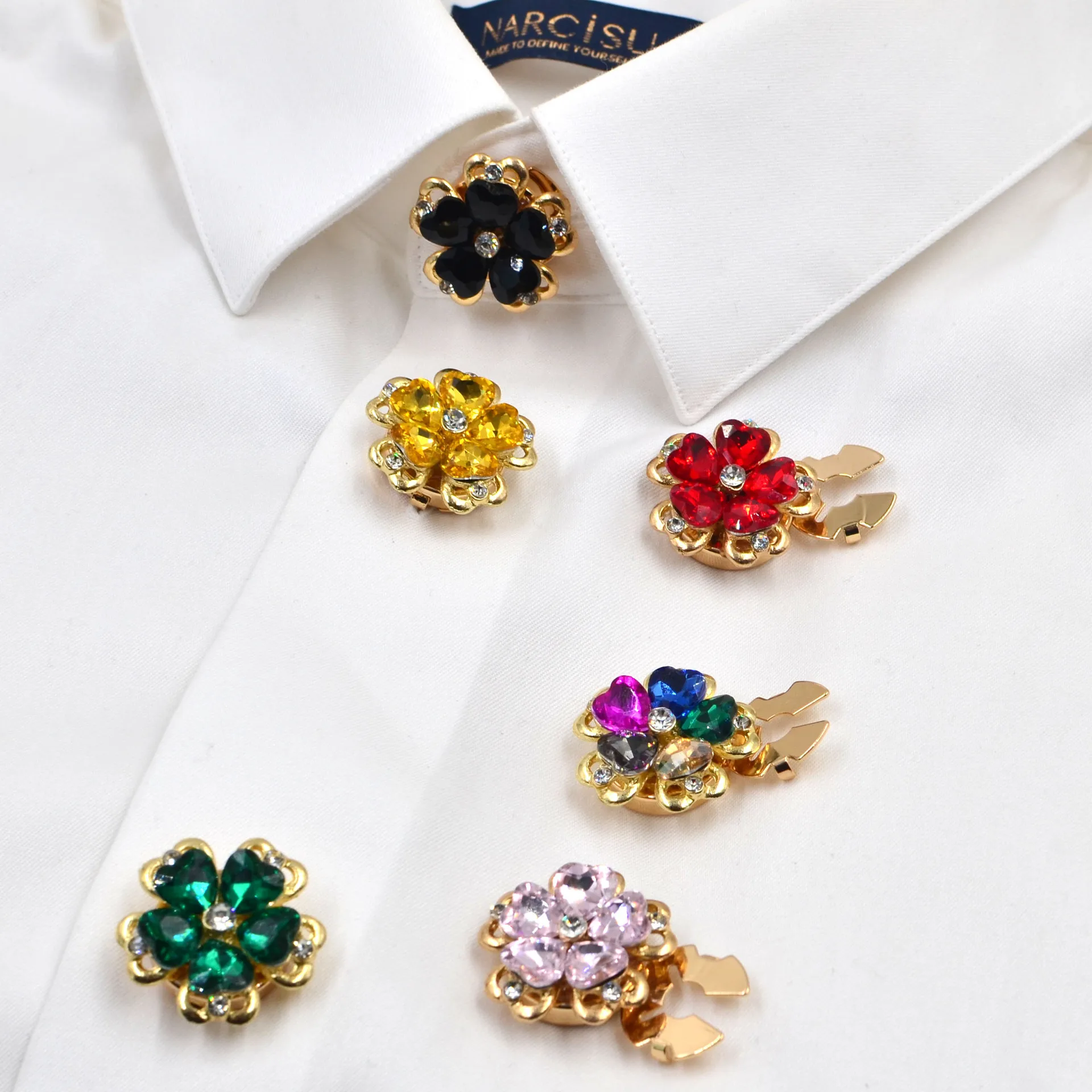 French Luxury Colorful Diamond Flower Metal Button Covers Accessories for Women Shirt Cufflinks