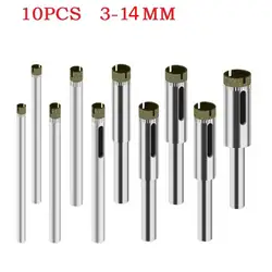 10pcs Diamond Coated Hss Drill Bit Set Tile Marble Glass Ceramic Hole Saw Drilling Bits For Power Tools 3mm-14mm