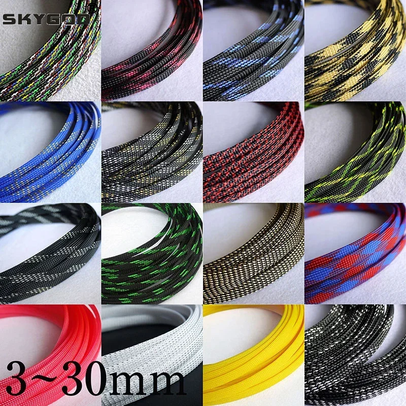 5M Nowa, ciasna, rozszerzalna pleciona tuleja PET o wysokiej gęstości 2 4 6 8 10 12 14 16 18 20 25 30 40 mm Izolowana ochrona kabla DIY