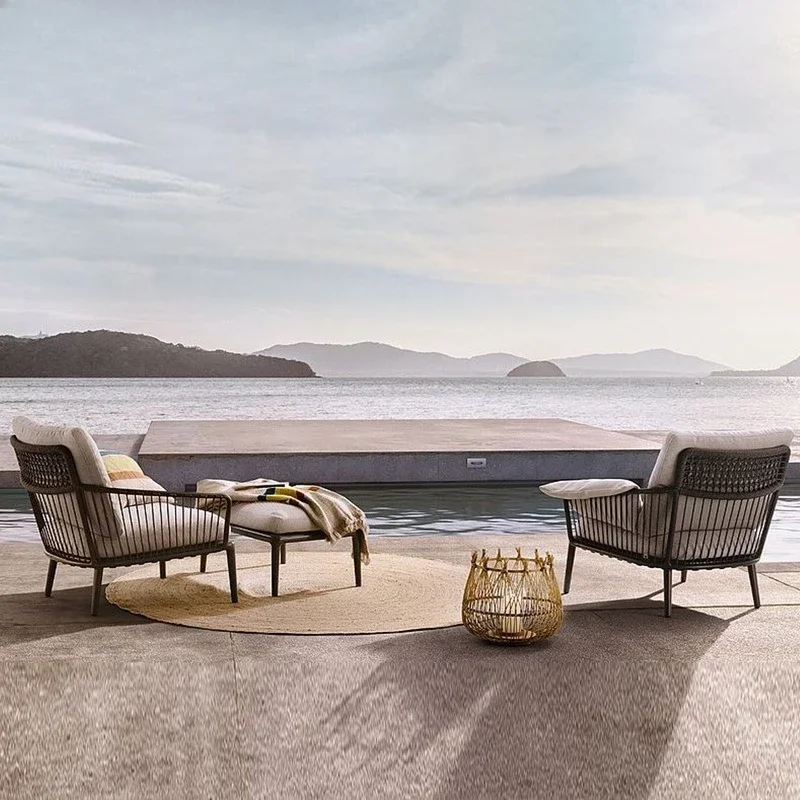Balcony table and chair rattan chair three-piece modern simple leisure outdoor round table chair coffee table combination