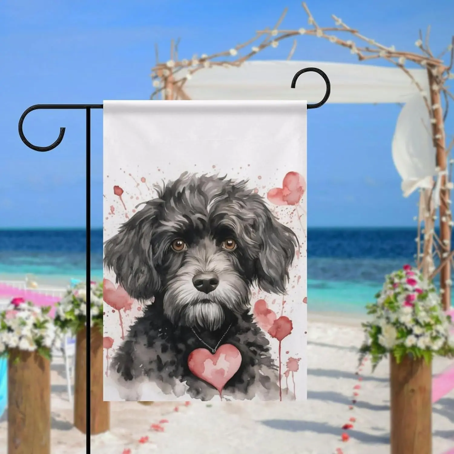 Portuguese Water Dog Garden Flag Double Sided 12x18 Valentine's Dog Garden Yard House Flags Outdoor Seasonal Holiday Por IIX WZZ