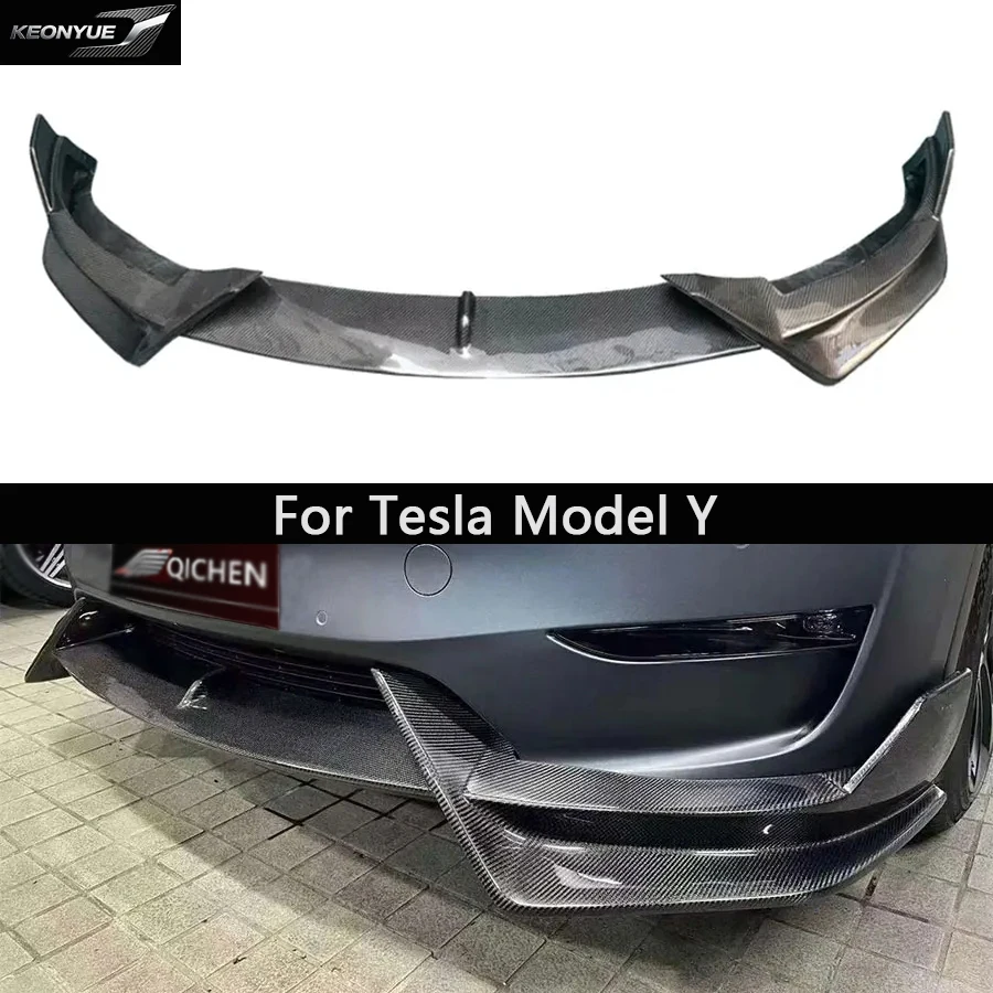 Carbon Fiber Front lip For Tesla Model Y Car Front Bumper Diverter Spoiler Diffuser chin Car Accessories upgraded body kit