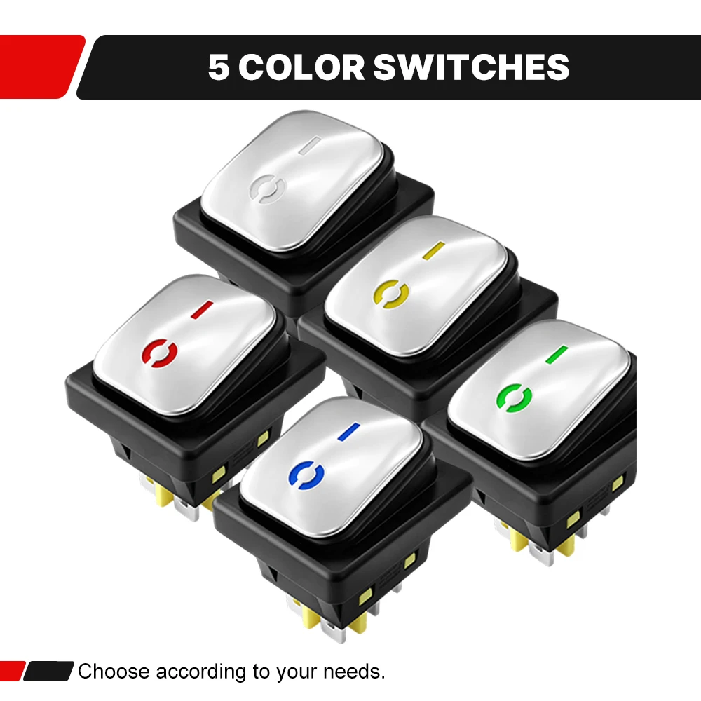 2/5/10Pcs Stainless Steel Surface IP67Waterproof Auto Boat Marine Rocker Switch with LED 12V 24V 110V 220V 30A Heavy Duty